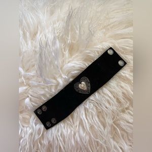 Black suede leather band bracelet, silver hearts, from Ghost Ranch, Abiquiu, NM